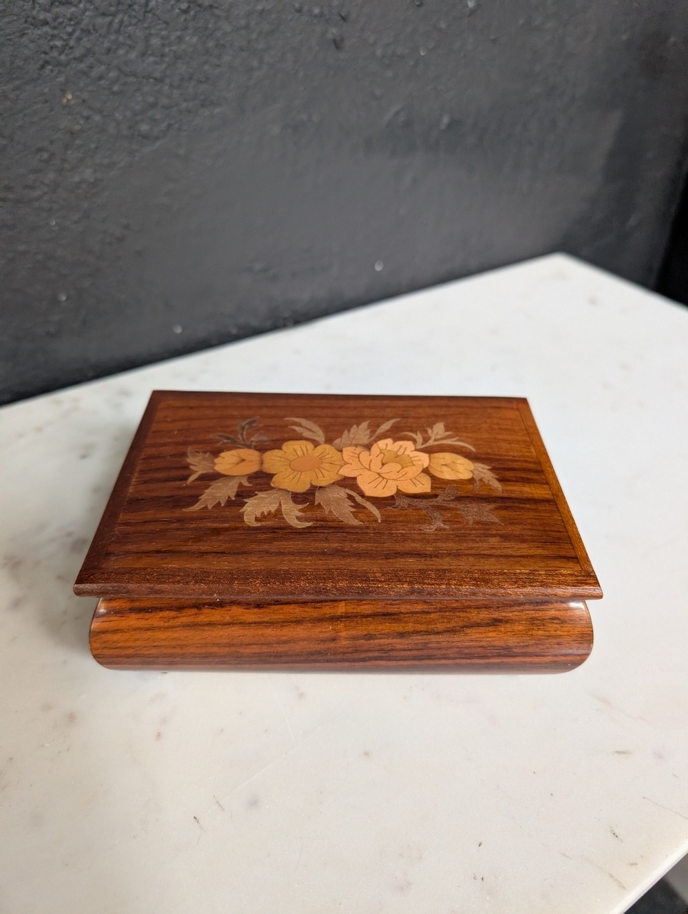 Vintage Italian Wood Inlay Music Jewelry Trinket Box Storage - Reuge Swiss Movem